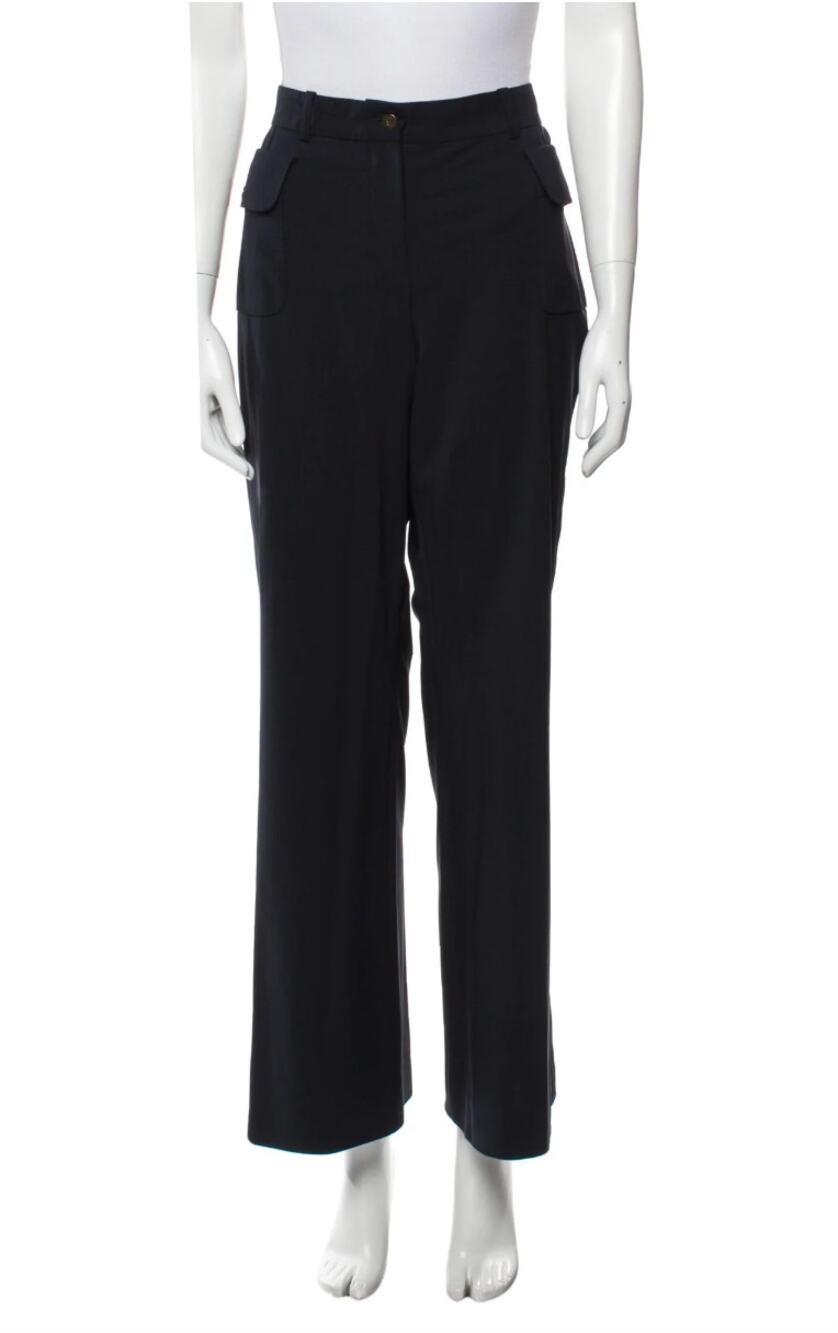 Women's Vintage Celine Virgin Wool Navy Blue High Rise Pocket Trousers size 44
